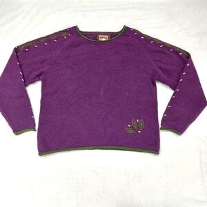 TRAVERSE BAY WOOLEN CO WOMENS VINTAGE PURPLE EMBROIDERED WOOL BLEND SWEATER SZ M